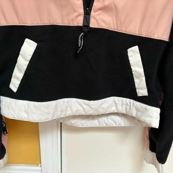 HOLLISTER XS pink/black/white Windbreaker 1/4 Zip Fleece Lined Hoodie - Picture 4 of 11